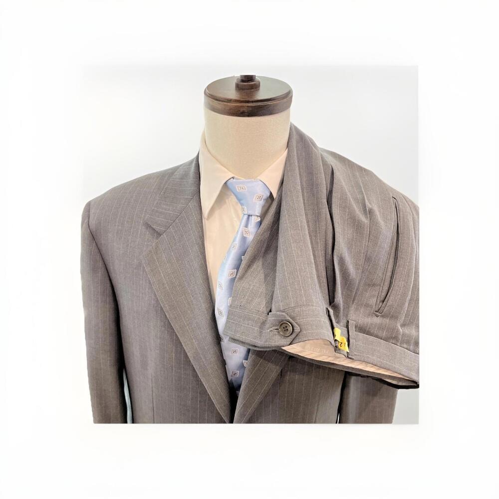 PAL ZILERI MENS GREY SUIT PINSTRIPES 46R 40x30 MADE IN ITALY *FLAWS*